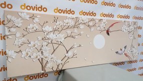 Quadro su tela – Uccellini sul ramo dell'albero