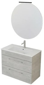 Mobile bagno sospeso 80 cm Smart grigio legno con lavabo e specchio