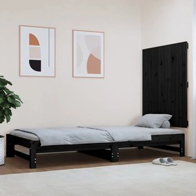 Testiera Da Parete Nera 82,5x3x90 Cm İn Legno Massello Di Pino /