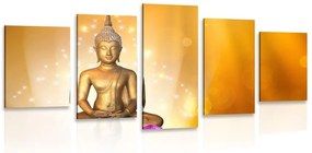 Quadri 5 pezzi – Statua di Buddha sul fiore di loto