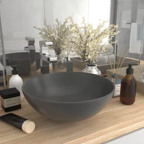 Lavandino Da Bagno İn Ceramica Grigio Scuro Rotondo /