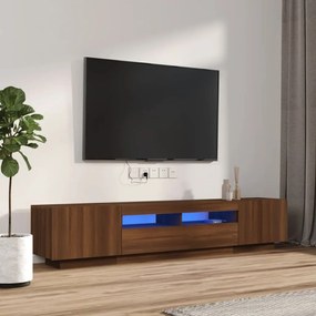 Set mobili tv 2pz con luci led rovere marrone legno multistrato