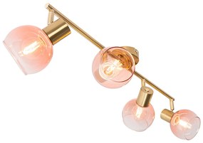 Faretto Art Déco oro con vetro rosa 4 luci - VIDRO