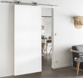 Porta scorrevole reversibile Trinity in mdf bianco, L 93 x H 212 cm, con binario Loft Alluminio