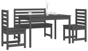 Set da Pranzo per Giardino 4pz Grigio in Legno Massello di Pino