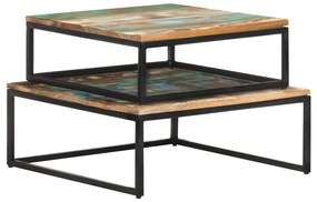 Tavolini da salotto impilabili 2 pz legno massello di recupero
