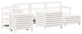Set divani da giardino 7 pz bianco in legno massello di pino
