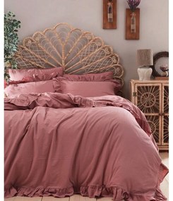 Set copripiumino e federa rosa in cotone renforcé per letto matrimoniale ed esteso 240x220 cm Ruffle Striped – Mila Home Luxury