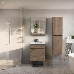Mobile bagno sospeso 55 cm rovere scuro con specchio contenitore Mona