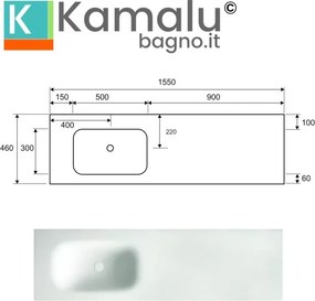 Mobile bagno sospeso 155 cm con lavabo in solid surface bianco e doppio cassetto SP-155C - KAMALU