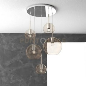 Sosp. cromo tonda 5 luci vetri (1 grande+1 medio+3 piccolo) tutti a...