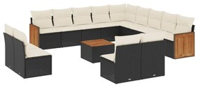 Set divani da giardino 14pz con cuscini in polyrattan nero