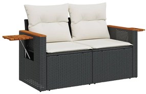 Set Divani da Giardino 9 pz con Cuscini Nero in Polyrattan