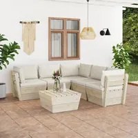 Set Divani da Giardino su Pallet 6 pz con Cuscini Legno Abete 3063530