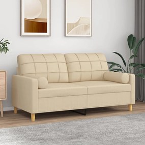 Divano A 2 Posti Con Cuscini Crema 140 Cm İn Tessuto /