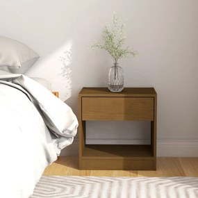Comodino Marrone Ambrato 40x31x40 Cm İn Legno Massello Di Pino /