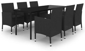 Set da pranzo da giardino 7 pz e cuscini in polyrattan e vetro