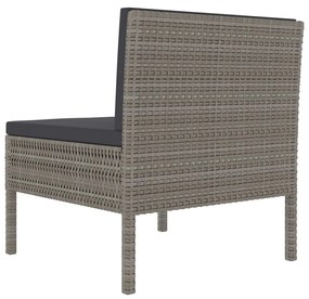 Sedie da giardino 3 pz con cuscini in polyrattan grigio