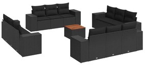 Set divani da giardino 13pz con cuscini nero in polyrattan