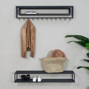 Scarpiera nera in metallo da parete 118x20,5x30,5 cm School – Spinder Design