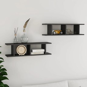 Mensole A Parete 2 Pz Grigio Lucido 75x18x20 Cm İn Multistrato /