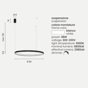 Lampada a sospensione con cerchio orizzontale in metallo Bianco 80 cm NOVA