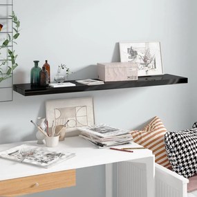 Scaffale A Parete Nero Lucido 120x23,5x3,8 Cm İn Mdf /