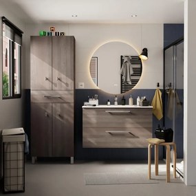 Mobile bagno sospeso con lavabo L 100 x H 57,7 x P 45 cm rovere grigio truciolare 2 cassetti | Remix