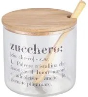 Zuccheriera con scritta in vetro borosilicato con coperchio in bambù e cucchiain Victionary