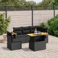 Set Divano da Giardino 6 pz con Cuscini Nero in Polyrattan 3273519