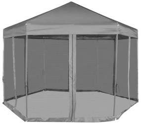 Gazebo Esagonale Pop-Up con 6 Pareti Grigio 3,6x3,1 m