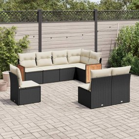 Set Divani da Giardino con Cuscini 8 pz Nero in Polyrattan