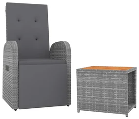 Set mobili giardino 2pz grigio polyrattan legno massello acacia