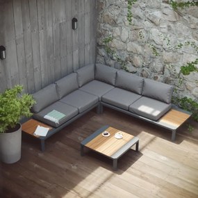 Salotto da giardino angolare per 5 persone marrone Bali NATERIAL con cuscini in poliestere grigio