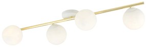 Plafoniera Contemporanea 4 Luci Eracle In Acciaio Oro E Sfere Vetro Bianco