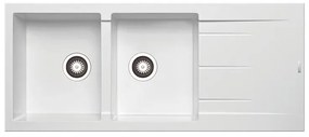 Lavello integrato 2 vasche con gocciolatoio laterale destro o sinistro DELINIA Alazia granito L 50 x L 116 cm bianco