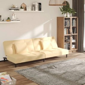 Divano Letto A 2 Posti Con 2 Cuscini Crema İn Velluto /