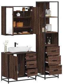 Set Mobili Da Bagno 3 Pz Rovere Marrone İn Legno Multistrato /