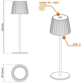 Lampada da Tavolo Ricaricabile 2.2W IP54 CCT Dimmerabile - Bianco Rigato