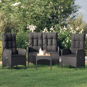 Set da Pranzo da Giardino 4 pz con Cuscini Nero in Polyrattan