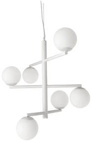 Lampada a sospensione GIZAH a 6 luci in metallo D76 cm con diffusori in vetro soffiato BIANCO