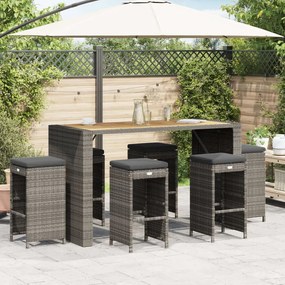 Sgabelli bar da giardino con cuscini 6 pz grigi in polyrattan