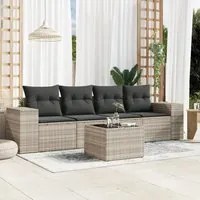 Set Divano da Giardino 5pz con Cuscini Grigio Chiaro Polyrattan 3222291