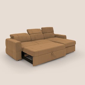 Kronos Divano angolare con pouf estraibile e penisola contenitore in microfibra impermeabile T11 cuoio