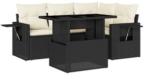 Set divani da giardino 5 pz con cuscini in polyrattan nero