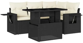 Set divani da giardino 5 pz con cuscini in polyrattan nero