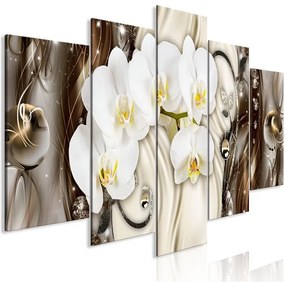 Quadro Orchid Waterfall (5 Parts) Wide Brown  Colore Giallo, Dimensioni e Misure 225x100