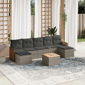 Set Divano da Giardino 8 pz con Cuscini Grigio in Polyrattan