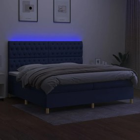 Letto a Molle Materasso e LED Blu 200x200cm in Tessuto