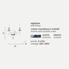 Applique DEBUSSY 2 luci in vetro lavorato a mano Ottanio 38x32 cm